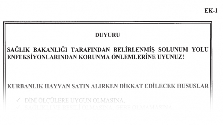 1 MAYIS 2025 TARİH VE 32887 SAYILI RESMİ GAZETEDE YAYIMLANAN 2025 YILI KURBAN HİZMETLERİNİN UYGULANMASINA DAİR TEBLİĞ'DE YER ALAN KURBAN VE KURBANLIKLARLA İLGİLİ EK-1 DUYURUSU
