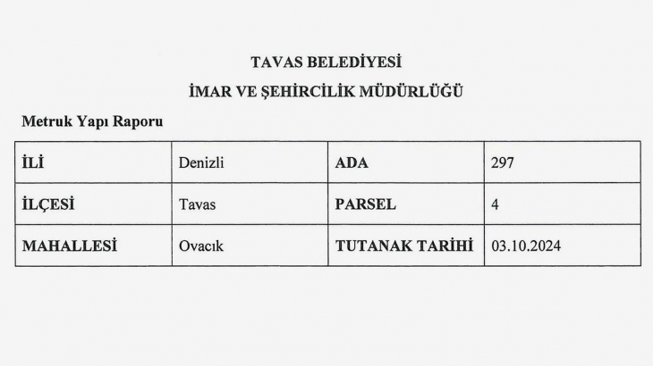 OVACIK MAHALLESİ 297 PARSEL 4 PARSEL METRUK YAPI RAPORU